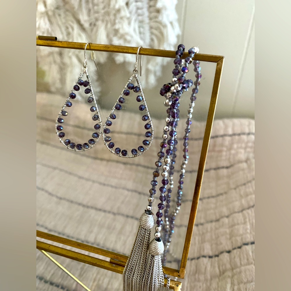 Purple, Grey, and Silver Necklace and Earrings Set